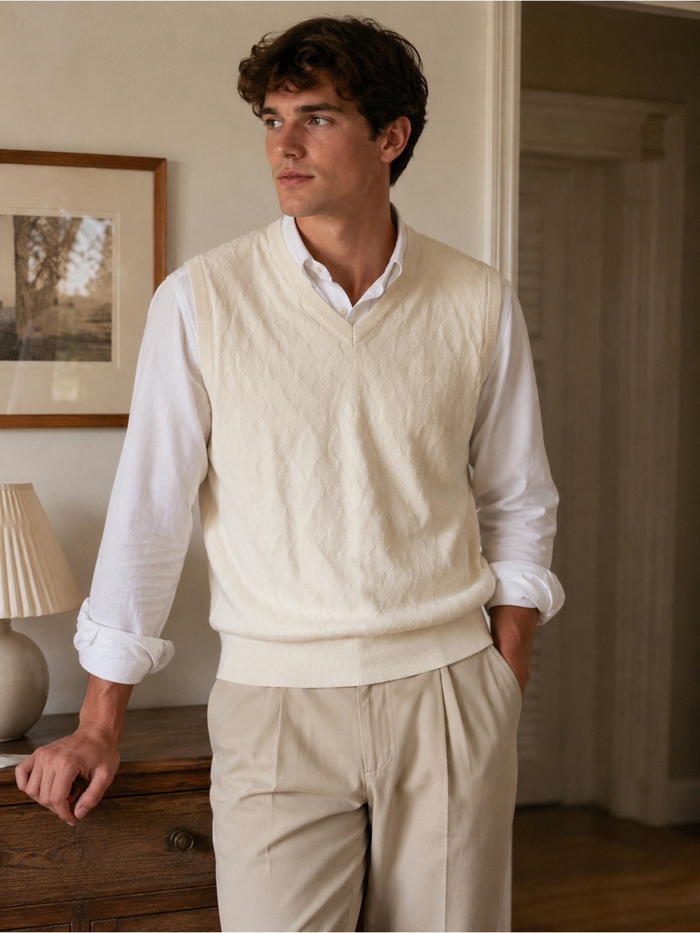 Haggar Cream V-Neck Sweater Vest